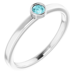 Rhodium-Plated Sterling Silver 3 mm Natural Blue Zircon Ring - BN & CO JEWELRY