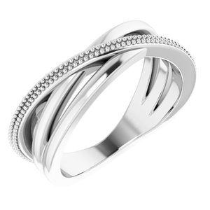 14K White Beaded Criss-Cross Ring - BN & CO JEWELRY