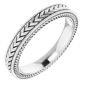14K White 3 mm Wheat Pattern Band Size 7.5 - BN & CO JEWELRY