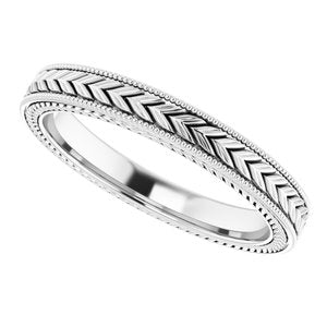 14K White 3 mm Wheat Pattern Band Size 7 - BN & CO JEWELRY