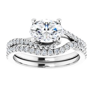 14K White 8x6 mm Oval Bypass Engagement Ring - BN & CO JEWELRY