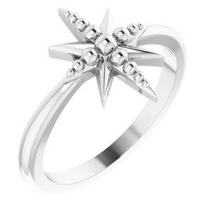 14K White Beaded Star Ring - BN & CO JEWELRY