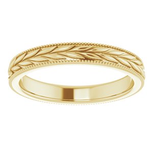 14K Yellow 3 mm Leaf Pattern Band with Milgrain Size 8 - BN & CO JEWELRY