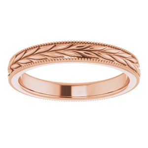 14K Rose 3 mm Leaf Pattern Band with Milgrain Size 7 - BN & CO JEWELRY