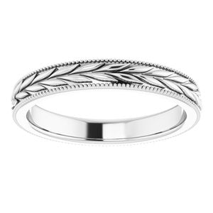 18K White 3 mm Leaf Pattern Band with Milgrain Size 7 - BN & CO JEWELRY