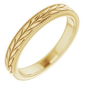 14K Yellow 3 mm Leaf Pattern Band with Milgrain Size 4 - BN & CO JEWELRY