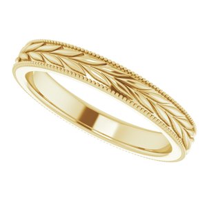 18K Yellow 3 mm Leaf Pattern Band with Milgrain Size 4 - BN & CO JEWELRY