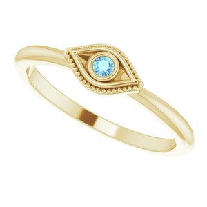 14K Yellow Natural Aquamarine Stackable Evil Eye Ring - BN & CO JEWELRY