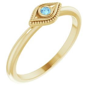 14K Yellow Natural Aquamarine Stackable Evil Eye Ring - BN & CO JEWELRY