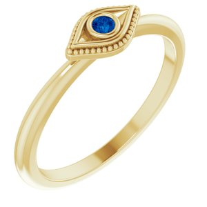 14K Yellow Lab-Grown Blue Sapphire Stackable Evil Eye Ring - BN & CO JEWELRY