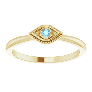 14K Yellow Natural Aquamarine Stackable Evil Eye Ring - BN & CO JEWELRY