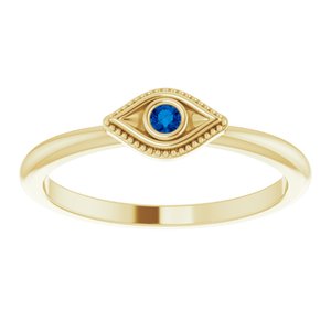 14K Yellow Lab-Grown Blue Sapphire Stackable Evil Eye Ring - BN & CO JEWELRY