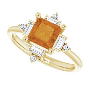 14K Yellow Natural Citrine & 1/5 CTW Natural Diamond Geometric Ring - BN & CO JEWELRY
