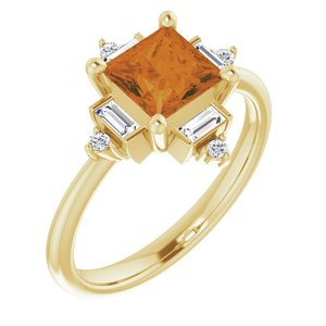 14K Yellow Natural Citrine & 1/5 CTW Natural Diamond Geometric Ring - BN & CO JEWELRY