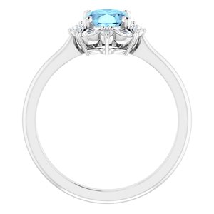 14K White Natural Aquamarine & 1/3 CTW Natural Diamond Halo-Style Ring - BN & CO JEWELRY