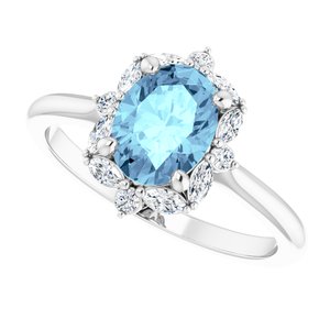 14K White Natural Aquamarine & 1/3 CTW Natural Diamond Halo-Style Ring - BN & CO JEWELRY