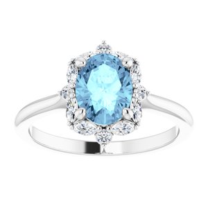 14K White Natural Aquamarine & 1/3 CTW Natural Diamond Halo-Style Ring - BN & CO JEWELRY