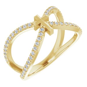 14K Yellow 1/5 CTW Natural Diamond French-Set Cross Ring - BN & CO JEWELRY