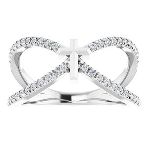 14K White 1/5 CTW Natural Diamond French-Set Cross Ring - BN & CO JEWELRY