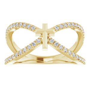14K Yellow 1/5 CTW Natural Diamond French-Set Cross Ring - BN & CO JEWELRY
