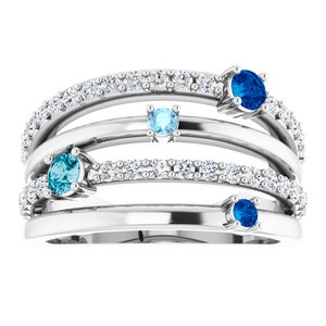 14K White Natural Blue Multi-Gemstone & 1/2 CTW Natural Diamond Ring - BN & CO JEWELRY