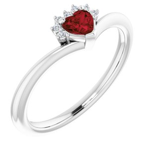 14K White Natural Mozambique Garnet & .03 CTW Natural Diamond Heart Rring - BN & CO JEWELRY