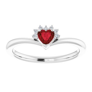 14K White Natural Mozambique Garnet & .03 CTW Natural Diamond Heart Rring - BN & CO JEWELRY
