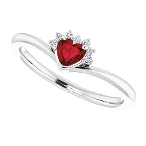 14K White Natural Mozambique Garnet & .03 CTW Natural Diamond Heart Rring - BN & CO JEWELRY