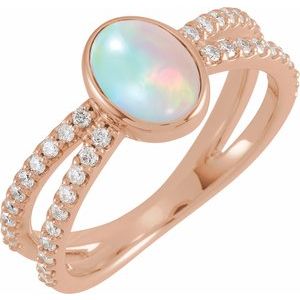 14K Rose Natural White Ethiopian Opal & 3/8 CTW Natural Diamond Ring - BN & CO JEWELRY