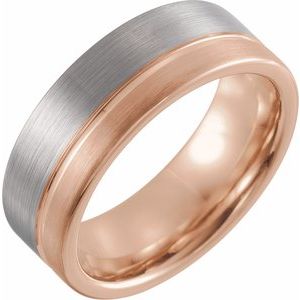 18K Rose Gold PVD Tungsten 8 mm Grooved Size 11 Band with Satin Finish - BN & CO JEWELRY