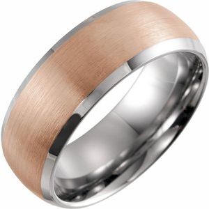18K Rose Gold PVD Tungsten 8 mm Beveled Edge Size 9.5 Band with Satin Finish - BN & CO JEWELRY