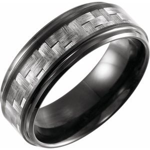 Black PVD Tungsten 8 mm Size 12 Band with Grey Carbon Fiber Inlay - BN & CO JEWELRY