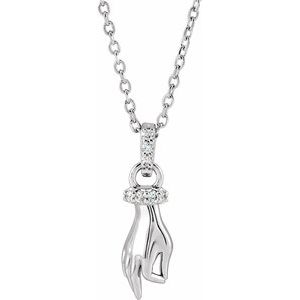 14K White .05 CTW Natural Diamond Hand of Buddha 16-18" Necklace - BN & CO JEWELRY