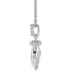 14K White .05 CTW Natural Diamond Hand of Buddha 16-18" Necklace - BN & CO JEWELRY
