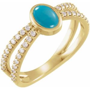 14K Yellow Natural Turquoise & 3/8 CTW Natural Diamond Ring - BN & CO JEWELRY