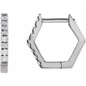 14K White 1/8 CTW Natural Diamond Geometric Hinged Huggie Earrings - BN & CO JEWELRY