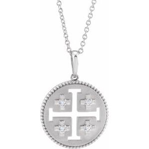 14K White .025 CTW Natural Diamond Jerusalem Cross 16-18" Necklace - BN & CO JEWELRY