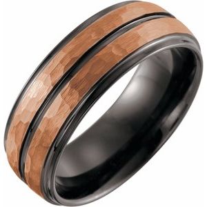 18k Rose Gold PVD & Black PVD Tungsten 8 mm Grooved Size 10.5 Band - BN & CO JEWELRY