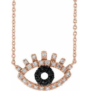 14K Rose 1/8 CTW Black & White Natural Diamond Evil Eye 18" Necklace - BN & CO JEWELRY