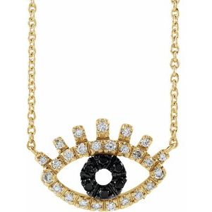 14K Yellow 1/8 CTW Black & White Natural Diamond Evil Eye 18" Necklace - BN & CO JEWELRY