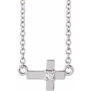 Sterling Silver .015 CT Natural Diamond Sideways Cross 16" Necklace - BN & CO JEWELRY