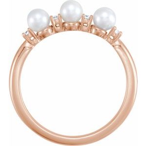 14K Rose Cultured White Freshwater Pearl & .05 CTW Natural Diamond Ring - BN & CO JEWELRY