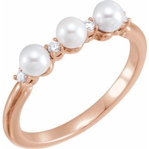 14K Rose Cultured White Freshwater Pearl & .05 CTW Natural Diamond Ring - BN & CO JEWELRY
