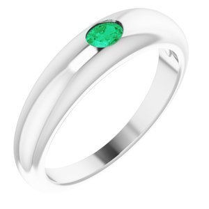 14K White Natural Emerald Dome Ring - BN & CO JEWELRY