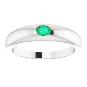 14K White Natural Emerald Dome Ring - BN & CO JEWELRY