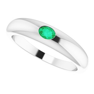 14K White Natural Emerald Dome Ring - BN & CO JEWELRY