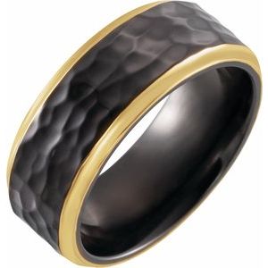 18K Yellow Gold PVD Black Titanium 8 mm Flat Size 10 Band with Hammer Finish - BN & CO JEWELRY