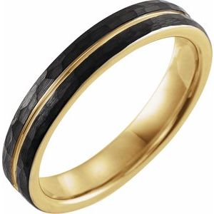 18K Yellow Gold PVD & Black PVD Tungsten 4 mm Size 7 Band With Hammer Finish - BN & CO JEWELRY