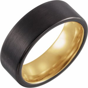 18K Yellow Gold PVD & Black PVD Tungsten 8 mm Flat Edge Size 7.5 Band with Satin Finish - BN & CO JEWELRY