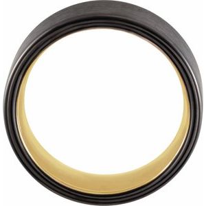 18K Yellow Gold PVD & Black PVD Tungsten 8 mm Flat Edge Size 9.5 Band with Satin Finish - BN & CO JEWELRY
